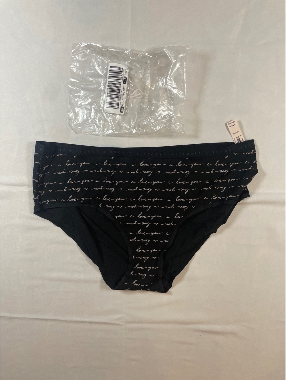 Victoria's Secret Hip-Hugger Hipster Panties Black I Love You XXL NWT New